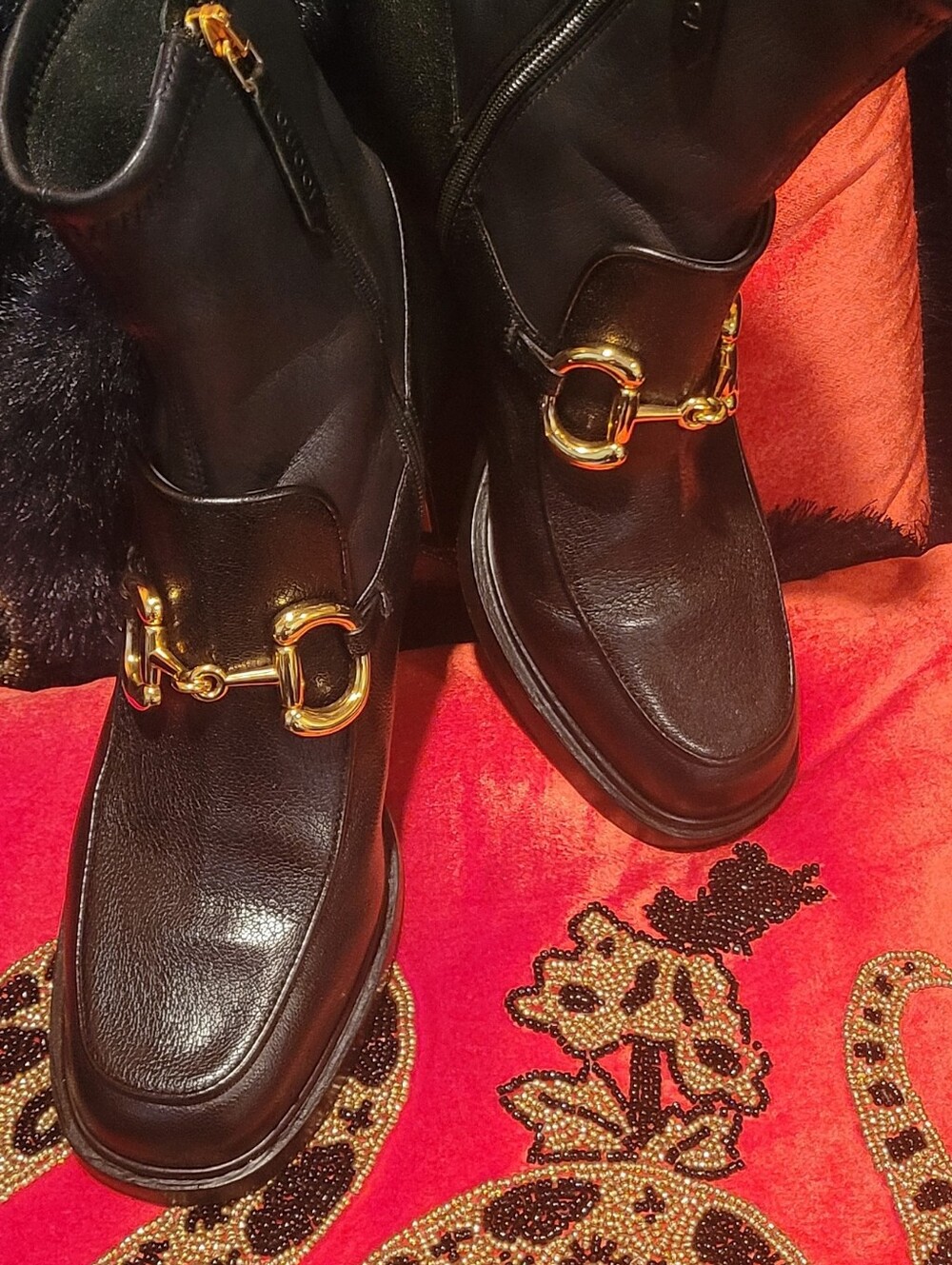 Gucci Black Premium NWOT Black Leather Horsebit Mid-Calf Boots & Gold Hardware
